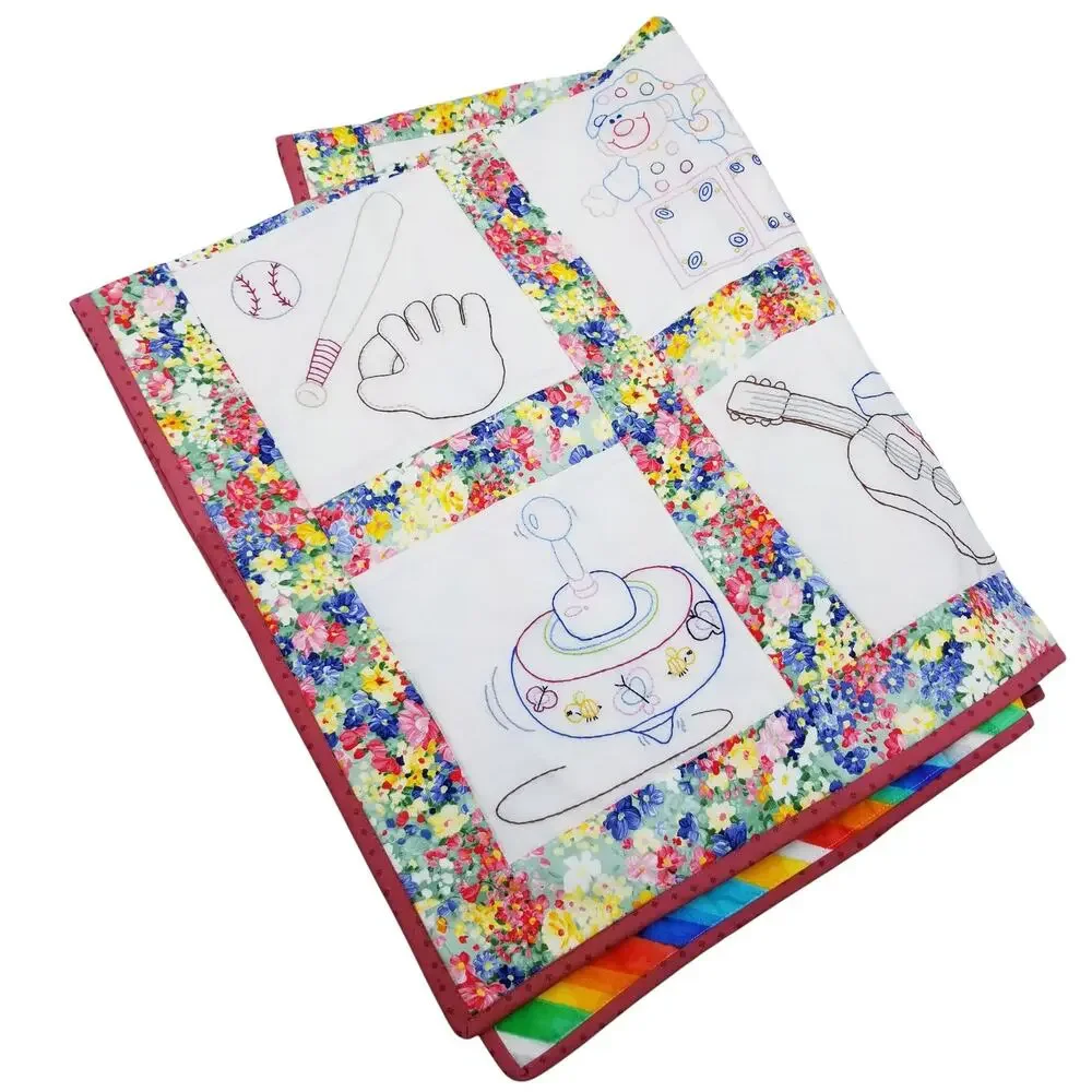NEW Baby Toddler Crib Quilt Floral Stripes Bright Softball Guitar Horse Baseball
